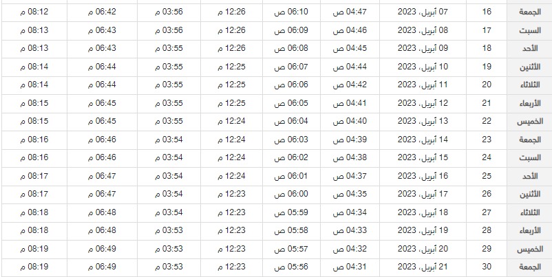 امساكية رمضان في راس الخيمة لعام 1444 / 2023